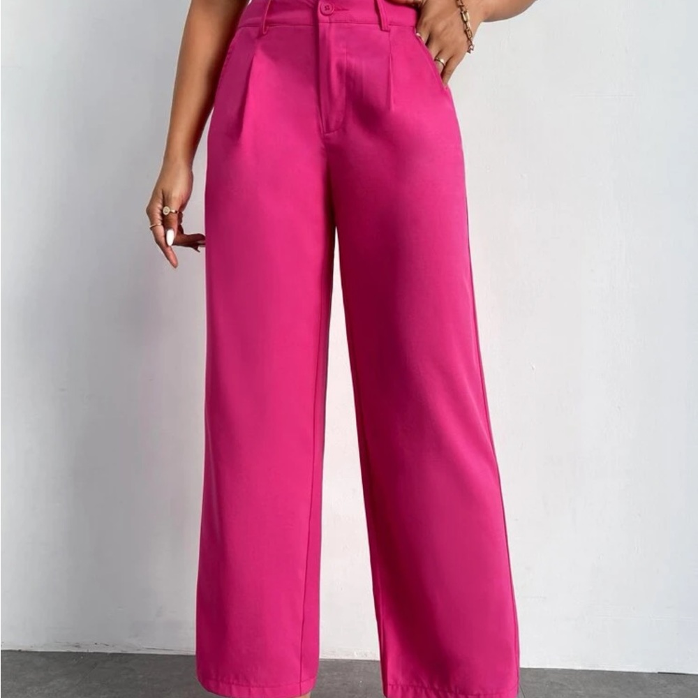 Pink Pleated Wide Leg Pants
